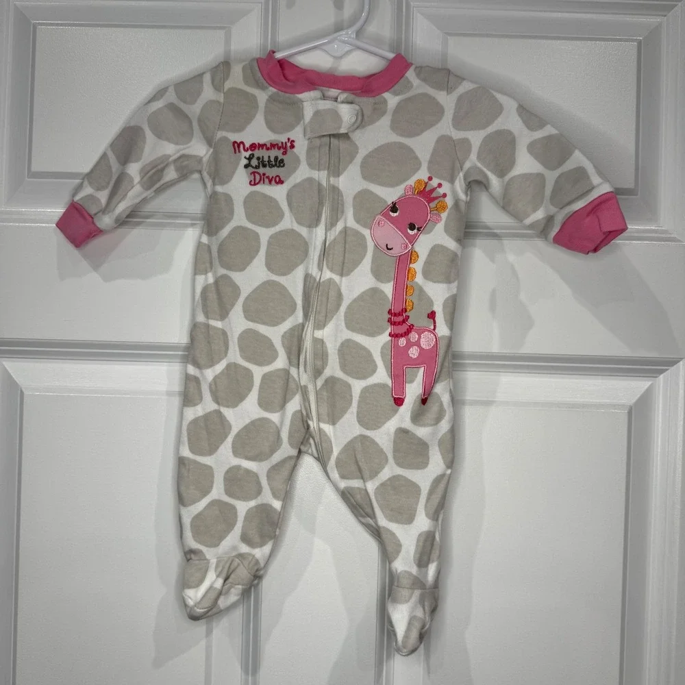 Koala Baby Giraffe Footie Pajamas Size 3 Months Pink White Tan